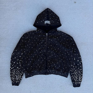 Custom Men's Winter Streetwear Oversized Hooded <b>Jacket</b> 3D <b>Rhinestone</b> Embroidery Breathable Cotton Knitted Fabric 300g OEM - Product Image 3