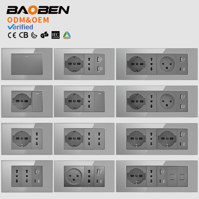 BAOBEN Smart EU Wall Socket - Type C Fast Charge, Grey Modular Switch Panel ForHome/Office