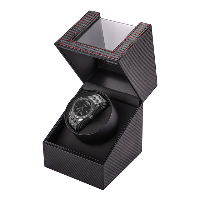 Custom Carbon Fiber Pu Leather Rotating Watch Display Automatic Battery Watch Winders Box