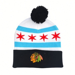 Chapeau personnalisé Casquette chaude d'hiver Chapeau tricoté brodé Chapeau en acrylique jacquard en forme d'éventail - Product Image 4