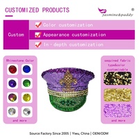 Chapeau de Capitaine à Paillettes et Strass avec Fleur d'Iris pour Festival, Anniversaire, Burning Man, Rave, Déguisement, Vente Directe Usine, Y2K, EDM, Mardi Gras