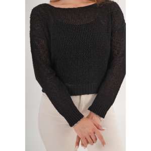 Blusa de punto negra al por mayor con cuello ancho, estampado casual y patrón liso para primavera, modelo fino - Product Image 1