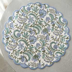 Manteles Individuales Redondos de Algodón 100% con Estampado Floral Indio Clásico Azul Cielo Ridhi 2026, Decoración de Mesa de Lujo, Reutilizables - Product Image 2