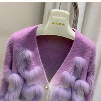 Cardigan en fourrure de renard véritable pour femme, col en V, manches raglan, élégant, respirant, à lacets, pull décontracté pour l'automne