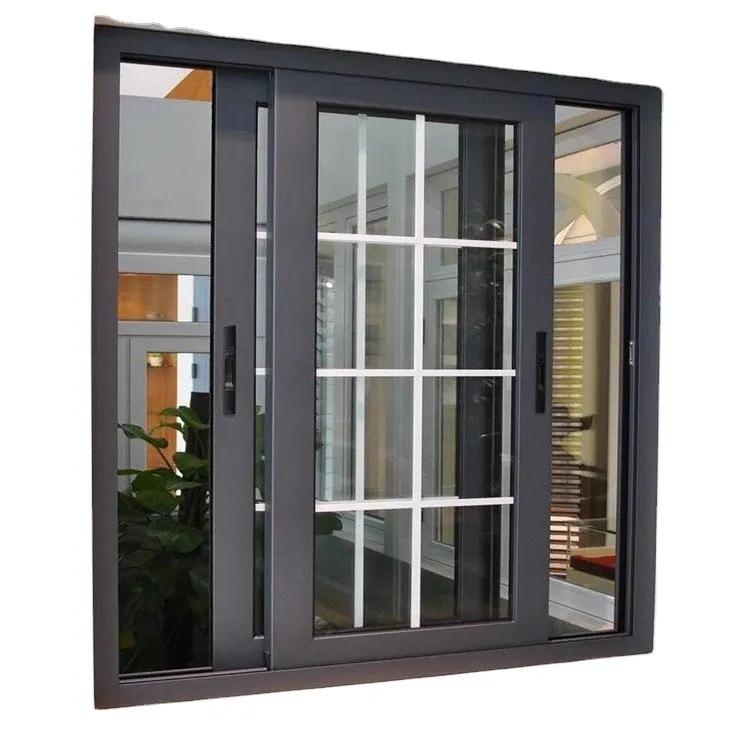 Grid Sliding Aluminium Window Sliding Sliding Glass Decorative Grid Hurricane Resistant Tinted Color Glass Sliding Aluminium Win