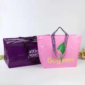 Reutilizable transporte Reciclable PP Laminado en forma de barco Compras Rosa bolsa tejida para sacos de colores Bolsas de supermercado SAC a