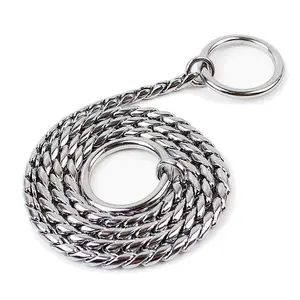 2024 Black Metal Dog Snake Chain Stainless Steel Pet Collar P Leash Gold Snake Training P Chain Choke Collar Dog Accessory