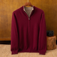 Herren 100% Kaschmir Strickjacke mit Reißverschluss ODM Anti-Pilling Atmungsaktiv Winter Gestrickter Stehkragen Freizeitjacke Wollfutter Einfarbig