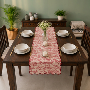 Camino de Mesa Rojo con Borde Festoneado de Algodón Floral para Decoración de Mesa de Comedor con Borde de Flecos para Decoración del Hogar - Product Image 3