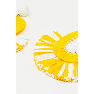 Orecchini Maxi Pendenti in Rafia con Nappe Gialle e Bianche - Product Image 2