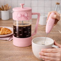 Cafetière à piston rose mignonne avec mousseur à lait, coffret cadeau, logo personnalisé, vente en gros de cafetière à piston et de mousseur à lait