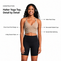 Nouvel Arrivage Soutien-gorge de Sport Halter Col en V Croisé Effet Seconde Peau Extensible dans les 4 Sens avec Coussinets Intégrés Respirant pour Femme Yoga Gym Activewear