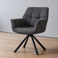 Fauteuil pivotant de style moderne avec revêtement en velours vieilli, dossier matelassé, pieds en métal noir pour la maison, l'hôtel, le café, la décoration
