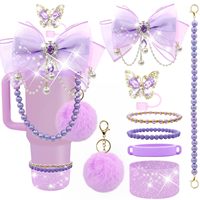 Ensemble d'accessoires pour gobelet de 30 à 40 oz, avec des bottes décoratives scintillantes, un bouchon de paille papillon et une chaîne à perles