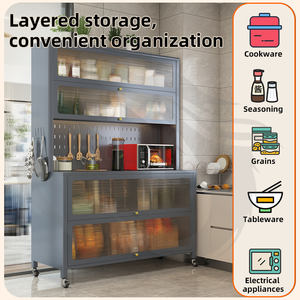 Organisateur de cuisine sur pied avec portes en verre cannelé et panneau perforé, idéal pour les aliments, les articles pour bébés, les petits appareils électroménagers, les fournitures d'usine - Product Image 2