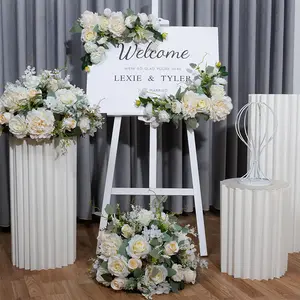 simulation retro light luxury white corner flower stage background board KT board arch decoration hanging flower wedding