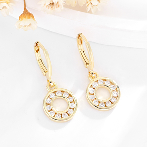 2025 nouveau pendentif rond fin de haute qualité 14k cuivre plaqué or incrusté Zircon usure quotidienne boucles d'oreilles en laiton bijoux pour femmes - Product Image 3