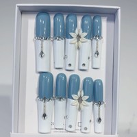 Tacana 10 pièces Faux ongles à presser faits main 5.0 Longs, motif floral tubulaire, strass, perles en acier, style européen séduisant, capsules d'ongles 3D à couverture complète