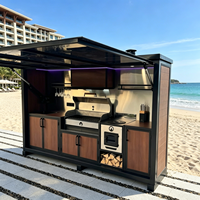 Cuisine extérieure modulaire de luxe en acier inoxydable 304, préfabriquée, résistante aux intempéries, avec rangement, cuisson et barbecue intégré au toit