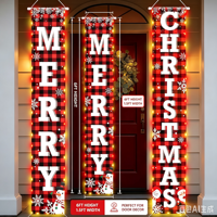 Bannière de porte personnalisée pour Noël, 71x12 pouces, en polyester, motif écossais rouge et noir, panneau suspendu OEM pour détaillants