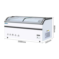 Congélateur coffre à porte coulissante en verre, grande capacité, style île, dessus incurvé, pour supermarché