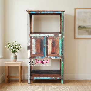Estantería rústica vintage de madera recuperada, librero abierto, mueble artesanal indio, vitrina para sala de estar u hotel - Product Image 3