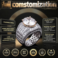 Bague Hip Hop en Argent Sterling 925 Moissanite, Sertie de Pierres Rondes Grandes et Complètes, à Quatre Griffes, Personnalisable pour Homme – Meilleure Vente