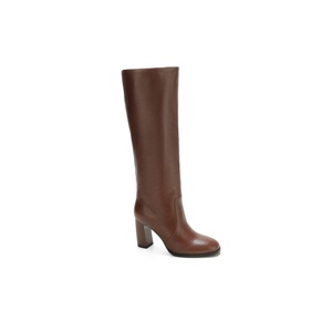 Bottes hautes en <span class=keywords><strong>cuir</strong></span> grainé pour femmes, bottes à <span class=keywords><strong>talon</strong></span> bloc épais et bout rond, chaussures d'hiver chaudes pour la vente en gros et au détail - Product Image 4