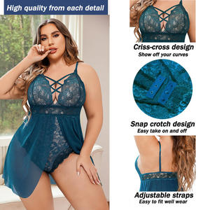 Chemise de nuit sexy en dentelle ajourée grande taille pour femme – Lingerie de nuit séduisante - Product Image 3