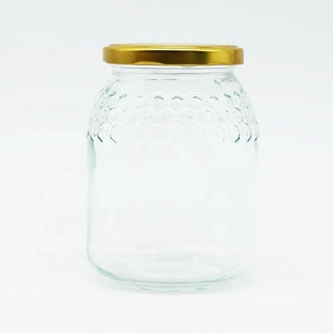 Pot en verre gaufré en forme de nid d'abeille clair 380/580/730ml avec bouchon en métal pour la nourriture pour bébé à l'huile d'olive au lait en gelée - Product Image 6