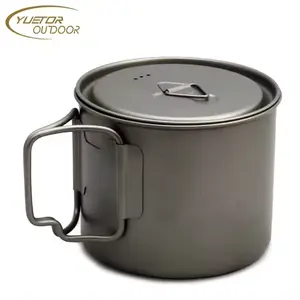 Mug panci Titanium portabel 550ml, Mug berkemah di luar ruangan ultra-ringan bahan titanium, cangkir air piknik dan berkemah