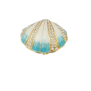 Joyero de concha marina esmaltada Bejeweled con cristales brillantes Caja de almacenamiento de joyería con bisagras pintada a mano Soporte de anillo Estatuilla Col - Product Image 1