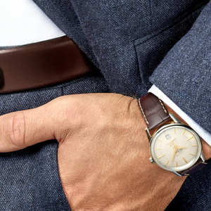 Round Dial Mechanical Watch with Gold Tone Hour Markers and Brown Leather Strap for Daily and Formal Use Longinesing - Product Image 3