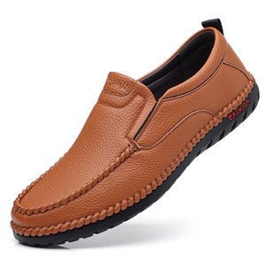 Mocasines casuales de cuero para hombre, sin cordones, con suela de goma suave, tacón bajo, diseño con costuras, para el tiempo libre - Product Image 4