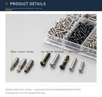 Kit de micro-vis direct usine 500 pièces 18 tailles M1.2 M1.4 en acier inoxydable - Réparation de téléphones, tablettes, lunettes et montres