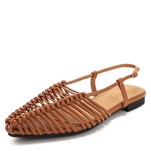 Sandalias de verano para mujer con punta cerrada, tejidas, con correa ajustable en el tobillo, planas, tipo mule, suaves, informales, para exteriores, estilo romano, para playa - Product Image 5