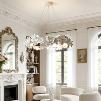 Lustre en fer de luxe de style français, design floral crème, pour salon et chambre à coucher, éclairage LED