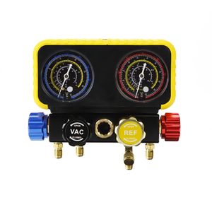 Automotive Air Conditioner Four Way Refrigerant Refill Dual Meter Set R22 R32 R134a R410A Precision Pressure <b>Gauge</b> Tool Kit - Product Image 3