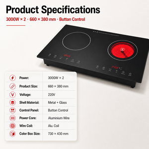 Plaque chauffante électrique portable multifonctionnelle à infrarouge 220V 2200W pour la maison, 2 brûleurs, appareil électroménager KI02001 - Product Image 4