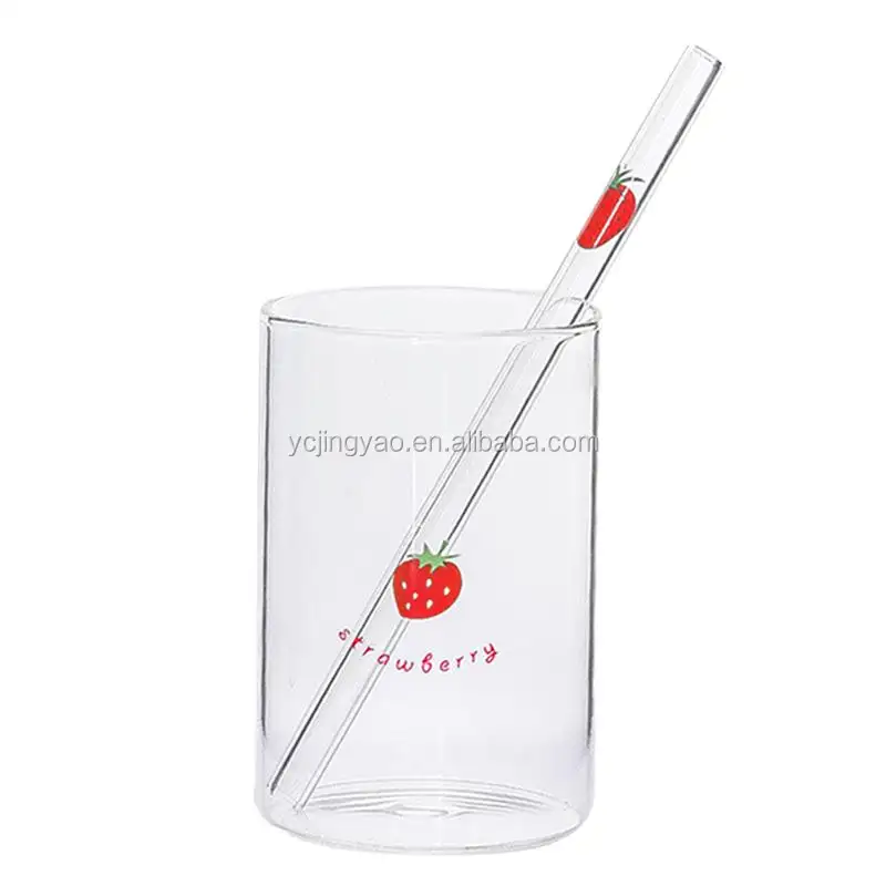 İçme borosilikat cam kupası isı dayanıklı süt meyve suyu su depolama kupası ile bir saman ev ofis için