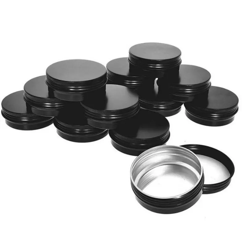Lata redonda de aluminio, latas de vela negra, 20g/30g/50g/60g/100gm