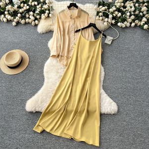 Ensemble 2 pièces décontracté pour femme : Robe longue ample à manches longues et haut cache-cœur tendance - Product Image 3