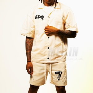 Custom <b>Embroidery</b> Patch Logo Summer Wear Nylon Windbreaker Button up Shirts and Nylon Shorts <b>Set</b> Two Piece Windbreaker Tracksuit - Product Image 1