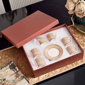 Ensemble de 6 tasses et soucoupes en porcelaine fine de style européen moderne et élégant avec boîte cadeau pour cadeaux d'affaires - Product Image 1