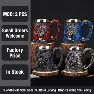 Chope à bière vintage Dragon ailé 3D avec œil en pierre précieuse, intérieur en acier inoxydable 304, sculptée en résine, cadeau pour les fans de fantasy - Product Image 1
