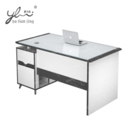 Bureau en verre minimaliste noir avec tiroirs de rangement pour petit espace de travail