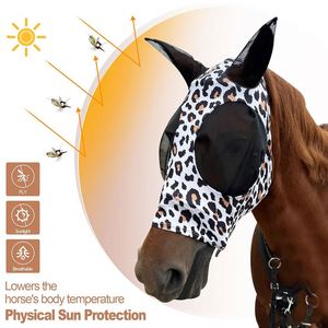 Máscara de mosca de caballo con correas mágicas con malla transpirable UV cubierta de oreja antimosquitos suministros ecuestres de nailon ajustables - Product Image 5