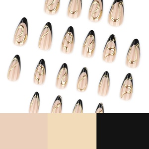 Uñas Postizas de Estilo Francés, Color Negro, <span class=keywords><strong>con</strong></span> Diseño Artístico Dorado en 3D, para <span class=keywords><strong>Manicura</strong></span>, Uñas a Presión - Product Image 4