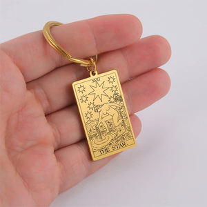 Großhandel Custom Silber 18 Karat vergoldet Edelstahl Männer Frauen Schlüssel ring Hummer verschluss Vintage Amulett <span class=keywords><strong>Tarot</strong></span> karten Schlüssel bund - Product Image 4