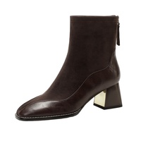 Bottines Chelsea d'hiver pour femmes en cuir véritable et daim mélangés, confortables, à bout carré, à talon haut, avec doublure en fausse fourrure
